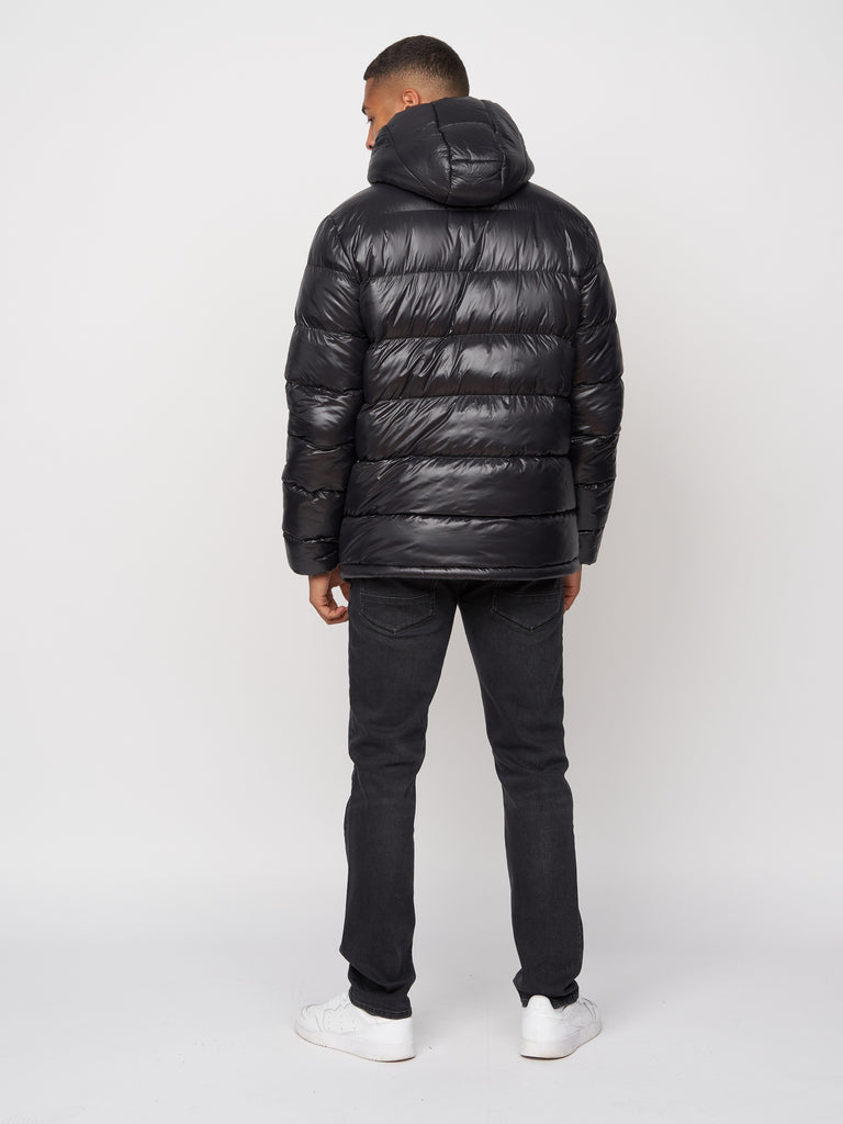 Deargo Mid Length Slim Fit Puffa Jacket Black